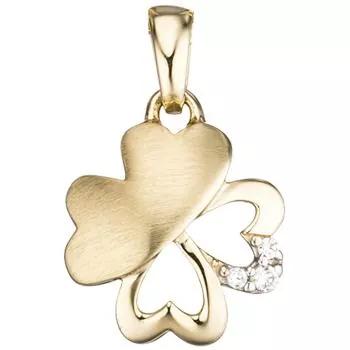 Schmuck-Set Kleeblatt 333 Gold Gelbgold mit 7 Zirkonia Ohrringe und Kette 42 cm