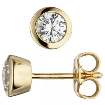 Schmuck-Set 333 Gold Gelbgold 3 Zirkonia Ohrstecker und Kette 42 cm