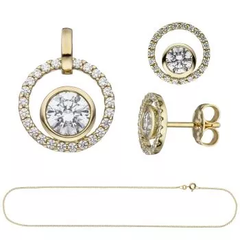 Schmuck-Set, 333 Gold Gelbgold mit Zirkonia und Kette 42 cm