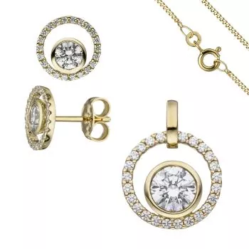 Schmuck-Set 333 Gold Gelbgold mit Zirkonia Ohrstecker und Kette 45 cm