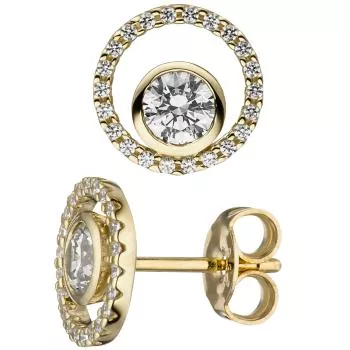Schmuck-Set 333 Gold Gelbgold mit Zirkonia Ohrstecker und Kette 45 cm