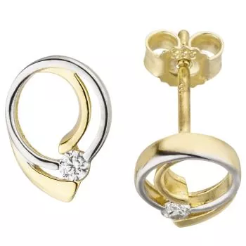 Ohrstecker 333 Gold Gelbgold bicolor 2 Zirkonia Ohrringe Goldohrringe