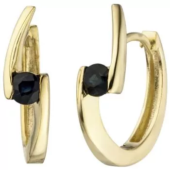 Creolen 333 Gold Gelbgold 2 blaue Safire Ohrringe Goldohrringe