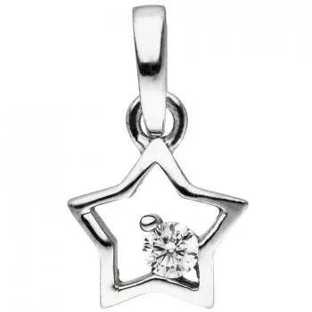 Kinder Anhänger Stern 925 Sterling Silber 1 Zirkonia Silberanhänger