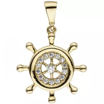 Anhänger Steuer Steuerrad 333 Gold Gelbgold 15 Zirkonia Goldanhänger