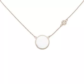 Collier Halskette 925 Silber rotgold vergoldet 6 Zirkonia Perlmutt-Einlage 45 cm