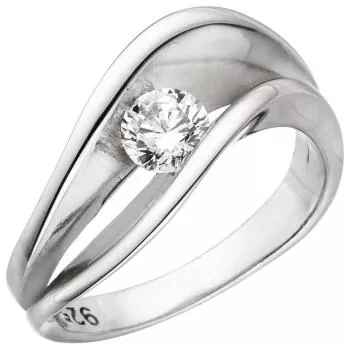 Damen Ring 925 Sterling Silber, 1 Zirkonia ca. 8,4 mm breit