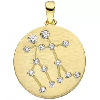 Anhänger Sternzeichen Zwilling 333 Gold Gelbgold matt 15 Zirkonia