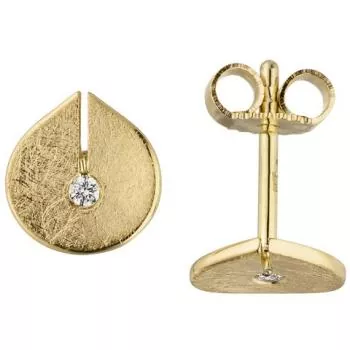 Ohrstecker 585 Gold Gelbgold eismatt 2 Diamanten Brillanten Ohrringe