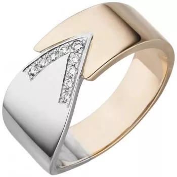Damen Ring 585 Gold Weißgold Rotgold bicolor, 9 Diamanten