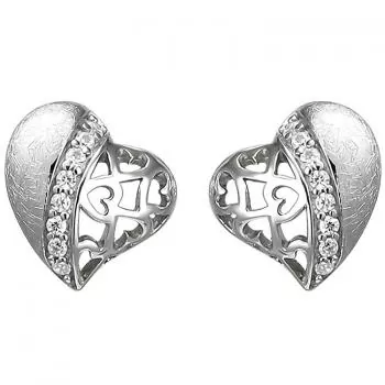 Ohrstecker Herz 925 Sterling Silber eismatt 16 Zirkonia Ohrringe Silberohrringe