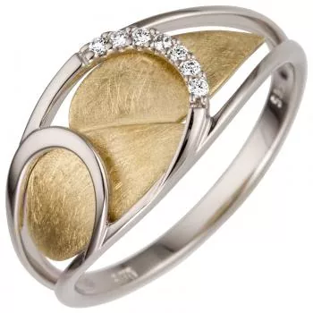 Damen Ring 0,05 ct 585 Weißgold Gelbgold bicolor 7 Diamanten