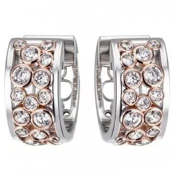 Creolen 925 Sterling Silber bicolor vergoldet 36 Zirkonia Ohrringe