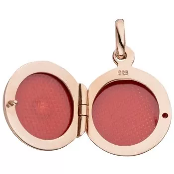 Medaillon rund 925 Silber rotgold vergoldet 1 Zirkonia