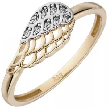 Damen Ring Flügel 333 Gelbgold bicolor 9 Zirkonia Goldring