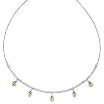 Collier Halskette 585 Gold Weißgold 5 Peridote grün 44 cm Kette