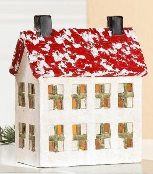 16 cm großes Haus mit rot-weißem Dach aus Keramik