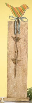 GILDE Deko-Ständer aus Mangoholz mit buntem Vogel, 77 cm