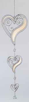 Moderner Dekohänger Tiffany 3 Herzen weiß silber, 58 cm