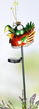 GILDE bunter Solar Vogel aus Metall auf Gartenstab, 80 cm