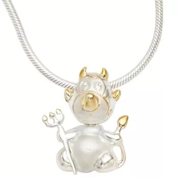 Anhänger Teufel 925 Sterling Silber bicolor vergoldet mattiert