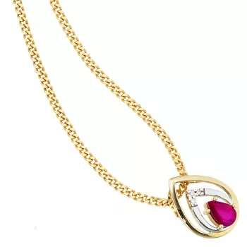 Anhänger Tropfen 585 Gelbgold 3 Diamanten Brillanten 1 Rubin rot