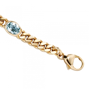 Armband 585 Gold Gelbgold 19 cm - 6,4 mm 4 Blautopase blau Goldarmband