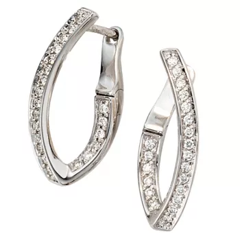 Creolen 585 Gold Weißgold 42 Diamanten Brillanten Ohrringe