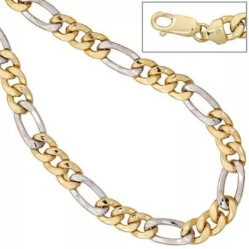 Figaro Armband 333 Gelbgold Weißgold bicolor 19 cm Armband Karabiner