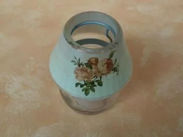 Glaslampe für Teelichter mit Rosen Dekor, 9 cm