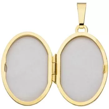 Medaillon oval für 2 Fotos aus 333 Gelbgold 4 Zirkonia zum Öffnen