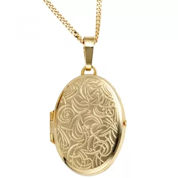 Medaillon oval für 2 Fotos 333 Gold Gelbgold matt Anhänger zum Öffnen