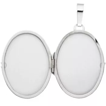 Medaillon oval 585 Weißgold mattiert 2 Diamanten Anhänger zum Öffnen