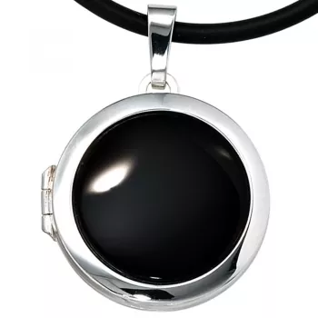 Medaillon rund 925 Sterling Silber 1 Onyx schwarz Anhänger zum Öffnen