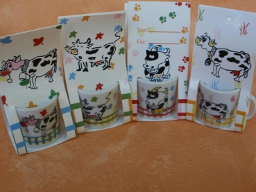 3 cm hohe Mini-Tassen mit Kuh-Motiven aus Porzellan, 4 Stück
