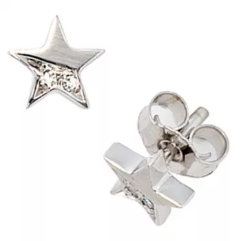 Ohrstecker Stern 585 Weißgold matt 1 Diamant Brillant 0,022 ct.