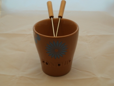 Fondue-Becher Flower aus Keramik in Hellbraun