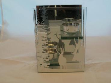 18 cm Doppel Teelichthalter mit winterlichem Motiv