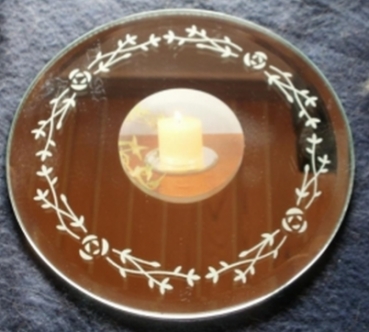 Spiegel-Kerzenteller mit Rosen, 12 cm