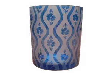 Teelichtglas HAWAII 6,8 cm blau-weiß