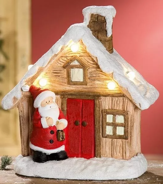 39 cm großes winterliches Haus mit Santa aus Magnesia