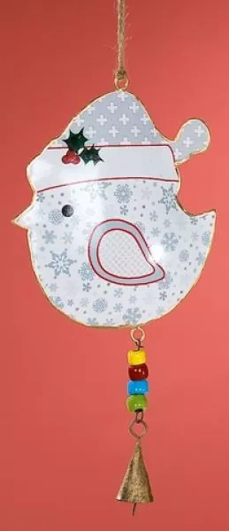 26 cm großer weihnachtlicher Dekohänger mit einem Vogel aus Metall in Weiß und Blau