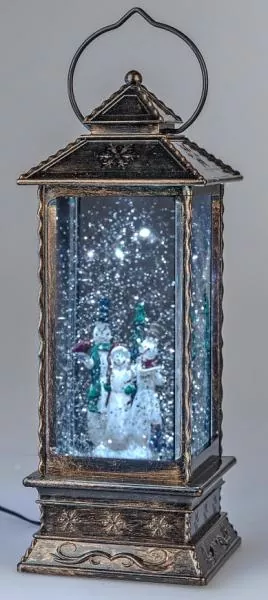 Metalllaterne Acryl, Wassereffekt und LED Licht, Schneemann, 27 cm