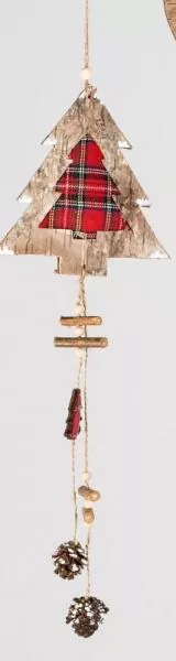45 cm großer Dekohänger mit einem Tannenbaum aus Holz und angehängten Zapfen