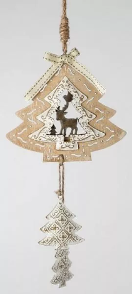 30 cm lange weihnachtliche Hängedekoratin aus Holz mit Tannenbaumen und Elch
