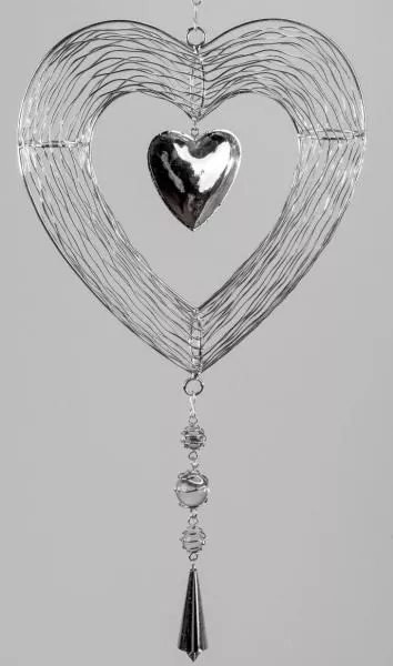 Hängedeko Herz aus Metall und Glas, silber, 25 cm