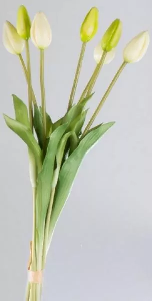 Kunstblumen 7 Stück Tulpen in Weiß und Grün