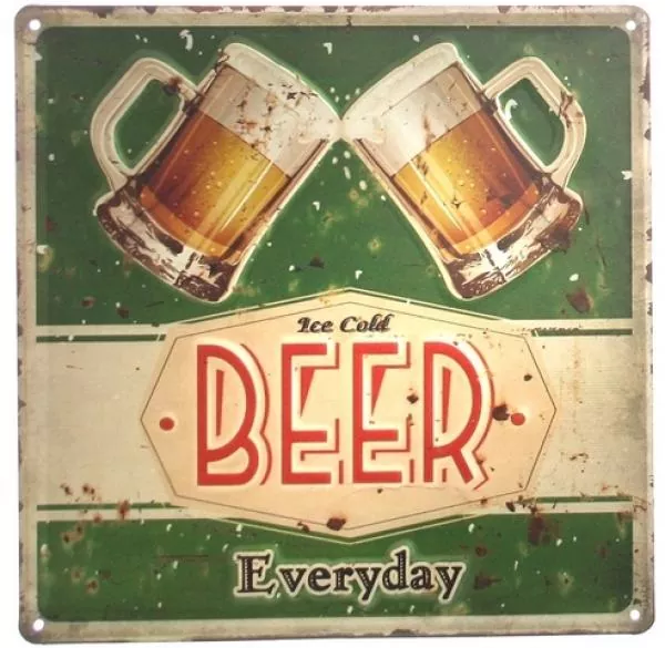 DIO Wandbild aus Metall Ice cold Beer Everyday, 30 x 30 cm