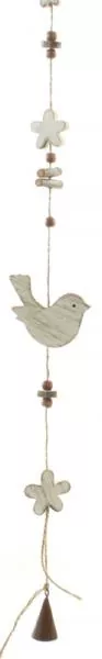 70 cm langer Dekohänger mit Vogel aus Holz in Antik Weiß