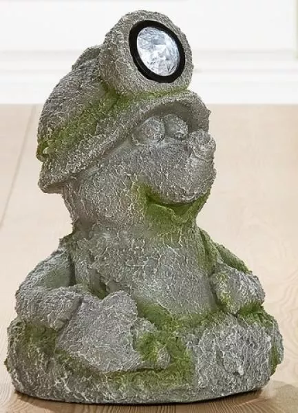 GILDE Dekofigur Maulwurf mit LED aus Magnesia in Grau Grün 33 cm
